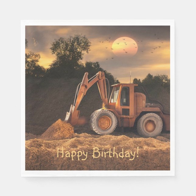 Guardanapo De Papel Backhoe Feliz Aniversário (Frente)