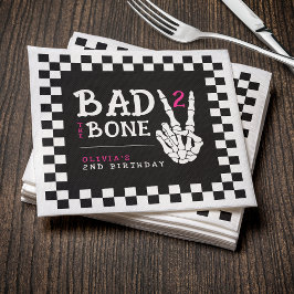 Guardanapo De Papel Bad 2 the Bone Skeleton Pink 2nd Birthday Party