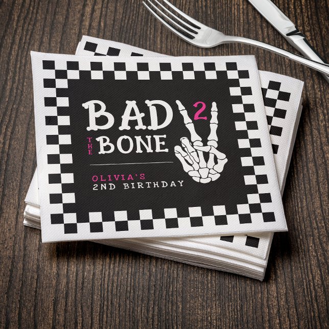 Guardanapo De Papel Bad 2 the Bone Skeleton Pink 2nd Birthday Party (Bad 2 the Bone Skeleton Pink 2nd Birthday Party Napkins
)