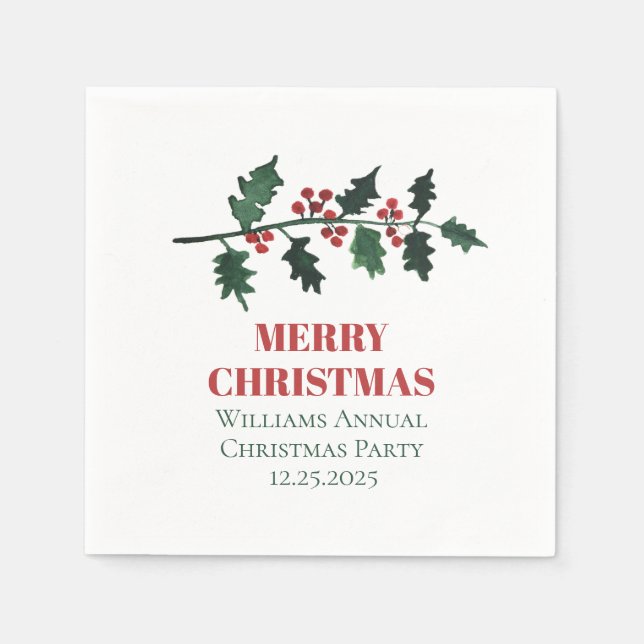 Guardanapo De Papel Bagas Botânicas de Natal Elegantes Simples (Frente)