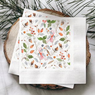 Guardanapo De Papel Bagas e Folhagens Botânicas de Inverno para o Nata