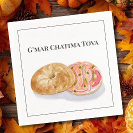 Guardanapo De Papel Bagels de Aquarela Salmão Fumado G’mar Chatima Tov