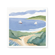 Baía de Narragansett | Aquarela de veleiro costeir