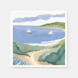 Guardanapo De Papel Baía de Narragansett | Aquarela de veleiro costeir