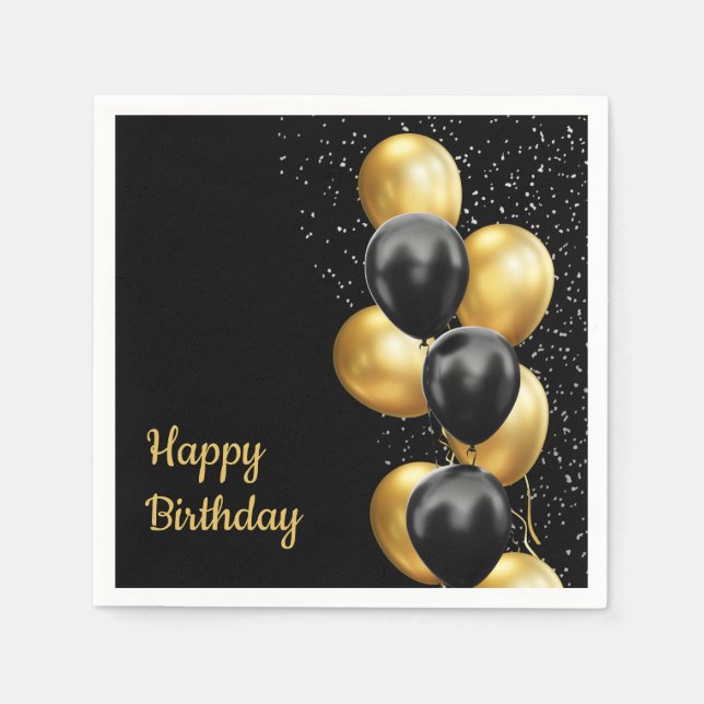 Guardanapo De Papel Balão Chic Dourado Preto  (Frente)