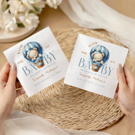 Guardanapo De Papel Balão de Ar Quente Azul Ursinho Bebê