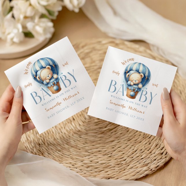 Guardanapo De Papel Balão de Ar Quente Azul Ursinho Bebê (Criador carregado)