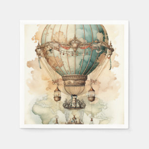Guardanapo De Papel Balão de Ar Quente Azul Vintage Steampunk (2)