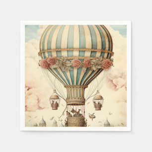 Guardanapo De Papel Balão de Ar Quente com Stripe Azul Floral Vintage