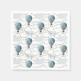 Guardanapo De Papel Balão de Ar Quente de Aquarela Branco // Aniversár
