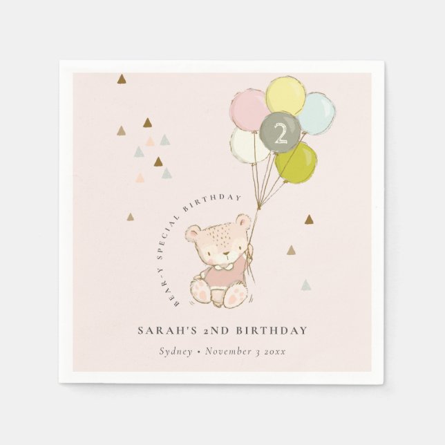 Guardanapo De Papel Balão de Urso Azul-Aqua Cuja Idade Apresente (Frente)