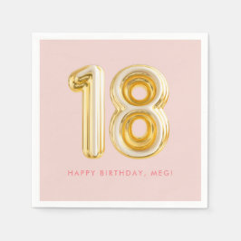 Guardanapo De Papel Balão Dourado cor-de-rosa 18.a Festa de aniversári
