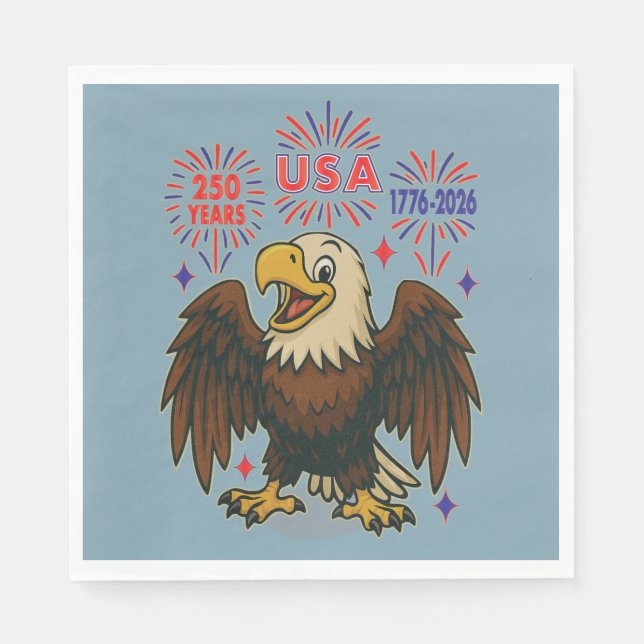 Guardanapo De Papel Bald Eagle com Fireworks - EUA 250 Anos 1776-2026 (Frente)