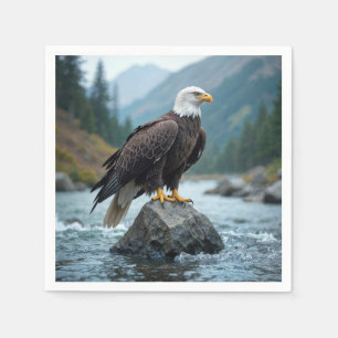 Guardanapo De Papel Bald Eagle em um rio Rock
