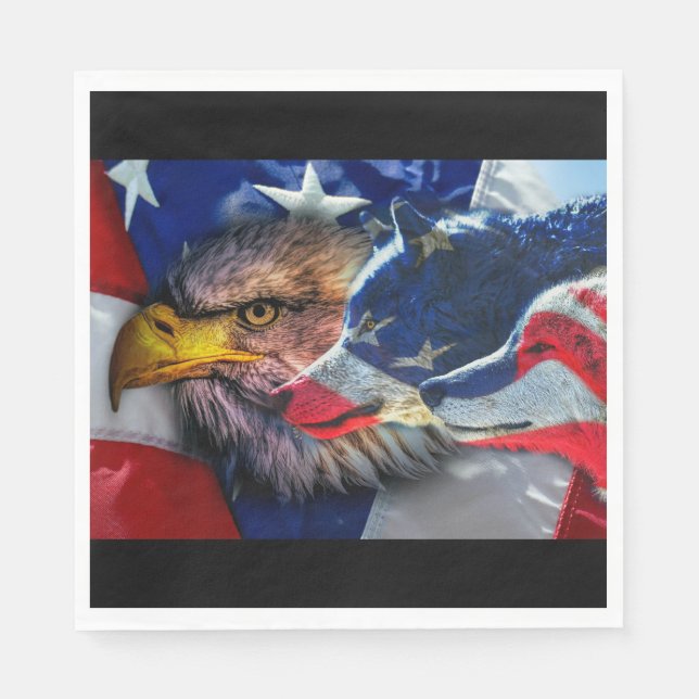 Guardanapo De Papel Bald Eagle Wolf American Flag (Frente)