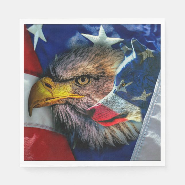 Guardanapo De Papel Bald Eagle Wolf American Flag (Frente)