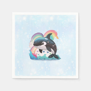 Guardanapo De Papel Baleia assassina de Kawaii Orca branca Rainbows Bo