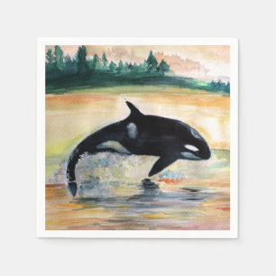 Guardanapo De Papel Baleia Saltando Orca Papel de Cocktail Standard Na