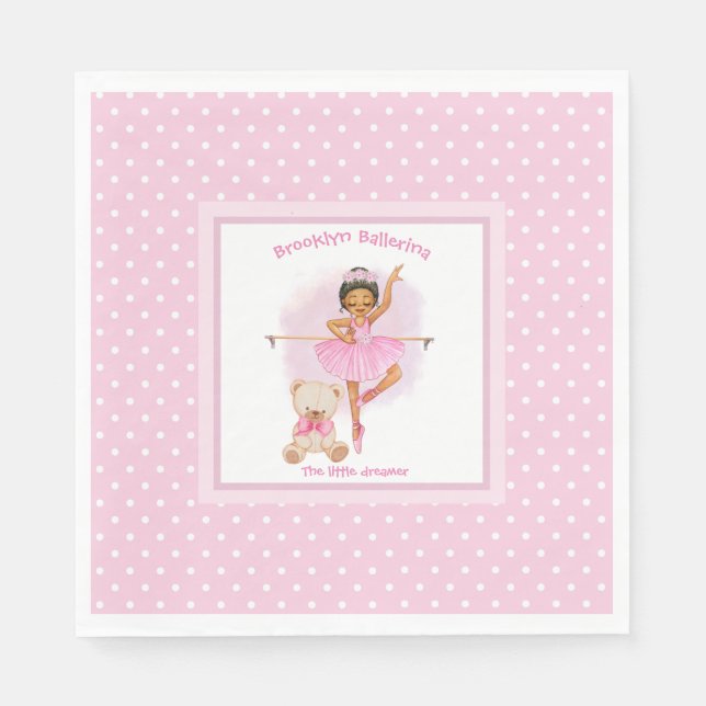 Guardanapo De Papel Ballerina bolinhas brancas florais cor de rosa (Frente)