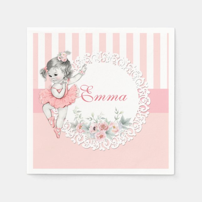 Guardanapo De Papel Ballerina Rosa Tutu Stripes Flores Lace (Frente)