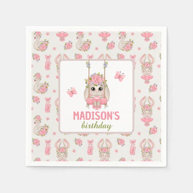 Guardanapo De Papel Ballerina temia bunny pastel rosa menina (Frente)