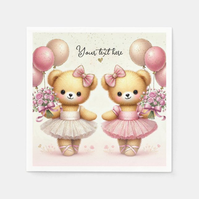 Guardanapo De Papel Ballerina Twinkle Toes Twin Bears Festa de anivers (Frente)