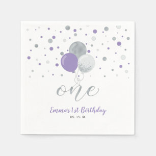 Guardanapo De Papel Baloão Prata e Roxo Confete Menina Aniversário de