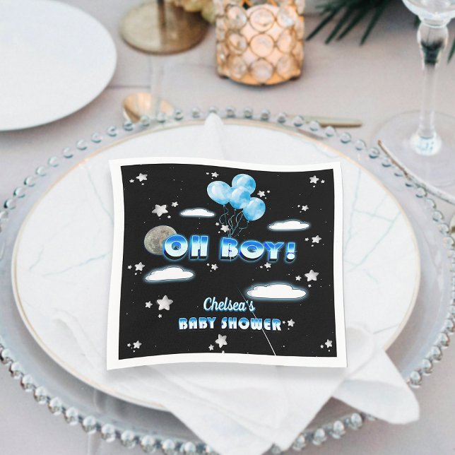 Guardanapo De Papel Balões Azuis Cósmicos Estrelas Chá de fraldas Boni (Criador carregado)