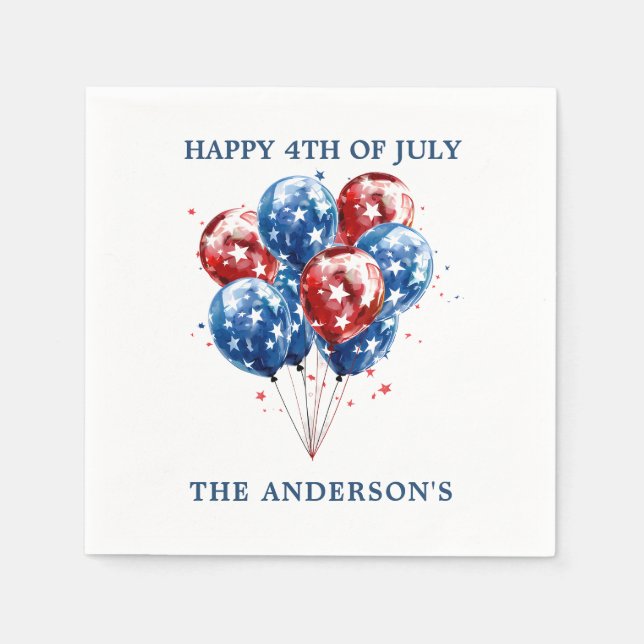 Guardanapo De Papel Balões azuis vermelhos de aquarela bandeira dos EU (Frente)