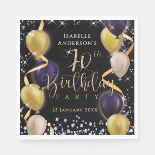 Guardanapo De Papel Balões Brilhantes Aniversário de 70 anos Preto
