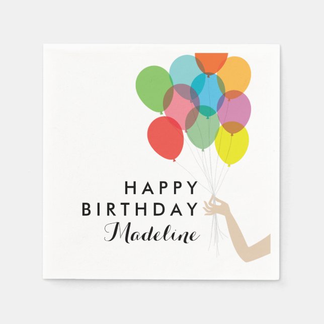 Guardanapo De Papel Balões Brilhantes Personalizados Feliz Aniversário (Frente)
