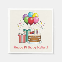 Guardanapo De Papel Balões Coloridos De Aniversário Com Bolo E Present