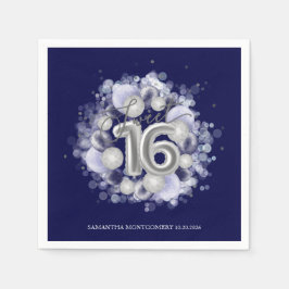 Guardanapo De Papel Balões de Aniversário de 16 anos Sweet Silver Foil