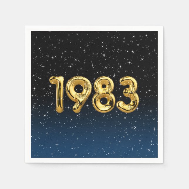 Guardanapo De Papel Balões De Aniversário De 1983 Em Estrelas (Frente)