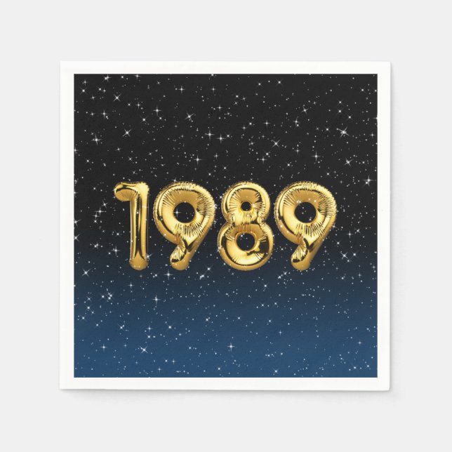 Guardanapo De Papel Balões De Aniversário De 1989 Em Estrelas Napkins (Frente)