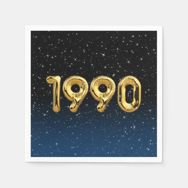 Guardanapo De Papel Balões De Aniversário De 1990 Em Estrelas (Frente)