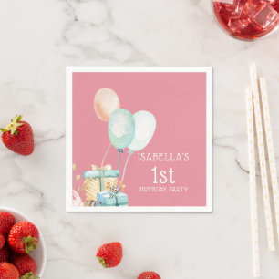 Guardanapo De Papel Balões de Aniversário de Menina Rosas e Penas,