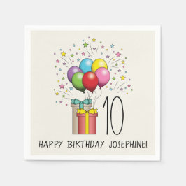Guardanapo De Papel Balões De Aniversário E Apresenta Idade E Texto