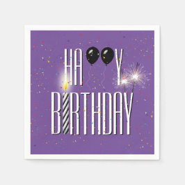 Guardanapo De Papel Balões de aniversário negros e faíscas em roxo