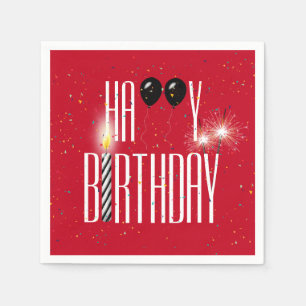 Guardanapo De Papel Balões de aniversário negros e faíscas em vermelho