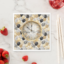 Guardanapo De Papel Balões de Ano Novo Glitzy Dourado Prata Preto