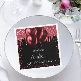 Guardanapo De Papel Balões de brilho vermelho-preto de quinceanera