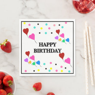 Guardanapo De Papel Balões de Coração de Aniversário Pontos Polka