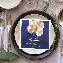 Guardanapo De Papel Balões de ouro azul-marinho de aniversário