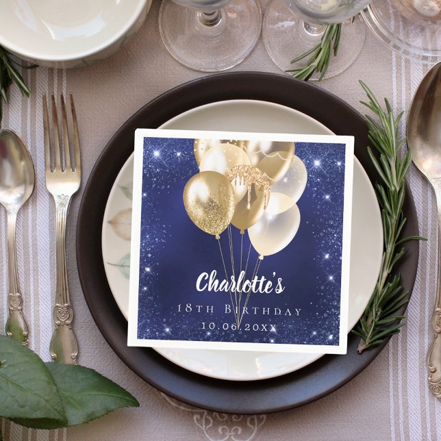 Guardanapo De Papel Balões de ouro azul-marinho de aniversário (Criador carregado)