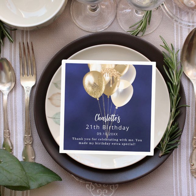 Guardanapo De Papel Balões de ouro azul marinho de aniversário obrigad (Criador carregado)