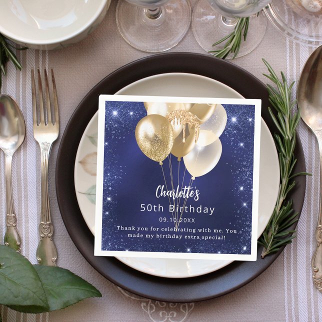 Guardanapo De Papel Balões de ouro azul-marinho de aniversário obrigad (Criador carregado)