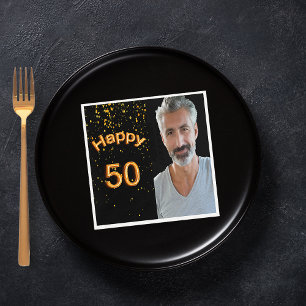 Guardanapo De Papel Balões de ouro com foto-festa de aniversário 50
