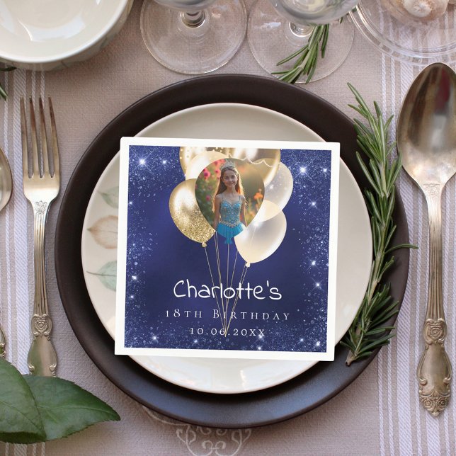 Guardanapo De Papel Balões de ouro com marinho azul de aniversário (Criador carregado)