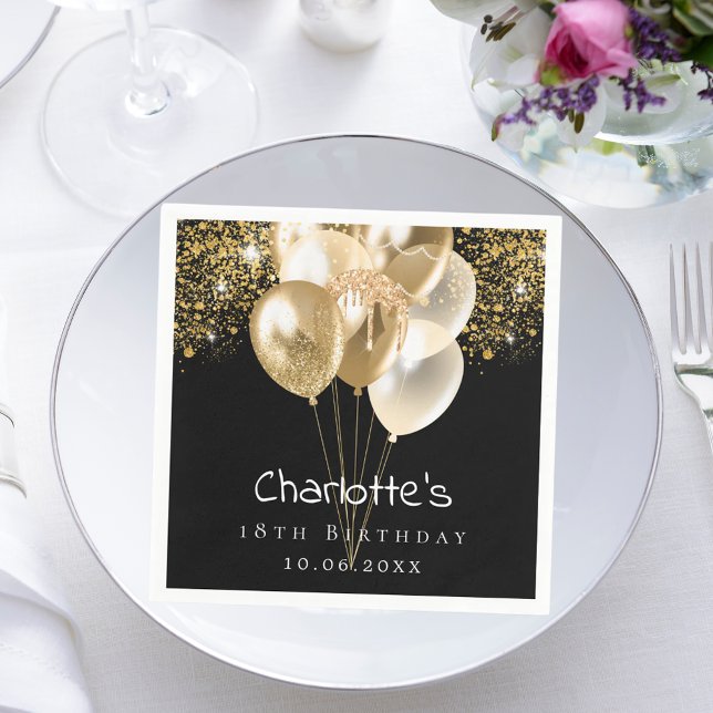 Guardanapo De Papel Balões de ouro negros de aniversário brilham (Criador carregado)